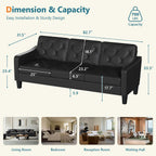 83" Black Faux Leather 3 Seater Couch, Mid Century Tufted Sofa Living Room | STHOUYN Office Couch, Tufted Design, High Resilience Foam, 700 lb Capacity, Easy Assembly, Waiting Room Area, Small Couches