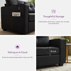 TYBOATLE 88" W Faux Leather Couches w/USB, Tufted Mid-Century Modern Comfy Black Leather Couch w/Side Pockets and Wider Arms for Living Room, 3 Seater Leathe Sofa for Office, Apartment, Bedroom