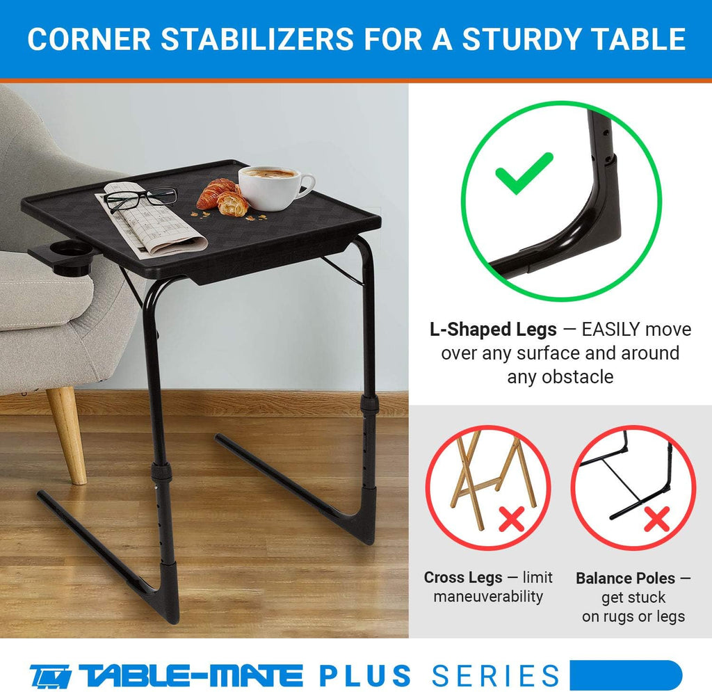 Table-Mate TV Tray Table | Portable Desk Folding Dinner Tray, Couch Table Trays for Eating Snack Food, Portable Laptop Desk, Bed Trays for Eating | Adjustable TV Trays with 3 Angles and Cup Holder