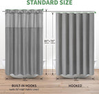 Long No Hook Shower Curtain with Snap-in Fabric Liner Set,Grey Waffle Weave Shower Curtains for Bathroom,Hotel Luxury Decor Bathroom Curtain Set,Waterproof & Washable,71Wx80H