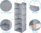 MAX Houser 5 Shelf Hanging Closet Organizer,Space Saver, Closet Hanging Shelves with (4) Side Pockets,Foldable,Light Grey