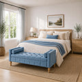 Aoiy & Wifon 64.57" W End of Bed Bench King Size, Upholstered Large Storage Ottoman Bench with Bolster Pillows & Armrest, Window Seat Bench for Living Room Bedroom, Chenille, Blue