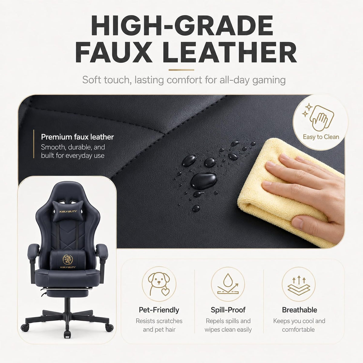 Office Desk Computer Gaming Chair for Adults, Ergonomic High Back Gamer Chair with Massage and Pocket Spring Cushion, Swivel Comfy Video Game Chairs with Footrest and Lumbar Support (Black)