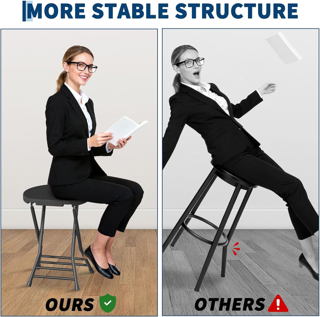 Garvee Folding Stool, Backless 18-Inch Stool, Portable with Handle, Foldable Bar Stool, Anti-Slip Feet, 600Lbs Capacity, for Bar Stools Kitchen Home Indoor and Outdoor Use (Black-12, 18)