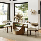 POVISON 71" Modern Dining Table for 6-8, Matte White Sintered Stone Top | Bronze Carbon Steel Pedestal Base, Hobart Minimalist Rectangular Table for Dining Room, Kitchen, Home（Table Only）