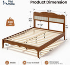 PHI VILLA Solid Wood Queen Bed Frame with Adjustable Headboard