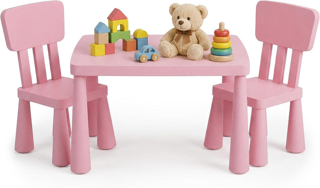 Relaxdays Children's Furniture Set, 1 Children's Table, 2 Chairs, Wipe-Clean, Lightweight Plastic, Seating Corner for Children's Room, Pink