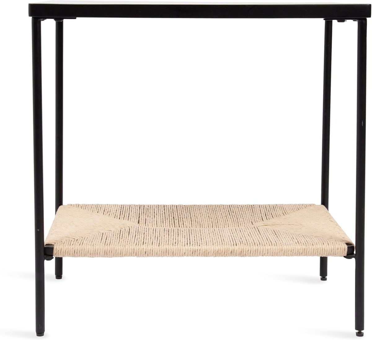 Kate and Laurel Mandell Modern Rectangle Mango Wood and Woven Cord Side Table, 22 x 14 x 22, Black and Natural Cord, Rectangular End Table for Use as Bedroom Nightstand or Living Room Decor Accent