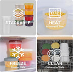 24pcs 10 oz Small Plastic Containers with Lids, Salad Dressing Container Reusable Small Food Storage Containers for Meal Prep, Leakproof, Microwave Dishwasher Freezer Safe, BPA-Free