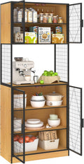 VECELO 72in Tall Kitchen Pantry Cabinet with Doors and Shelves, Large Freestanding Storage Cupboard with Countertop Hutch for, Oak