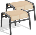 ONBRILL Outdoor Ottoman Set of 2, Oversized Outdoor Foot Rest, Beige | Stackable, All Weather Outdoor Foot Stool, Supportive Textliene, Metal Frame, Patio Garden Pool Furniture