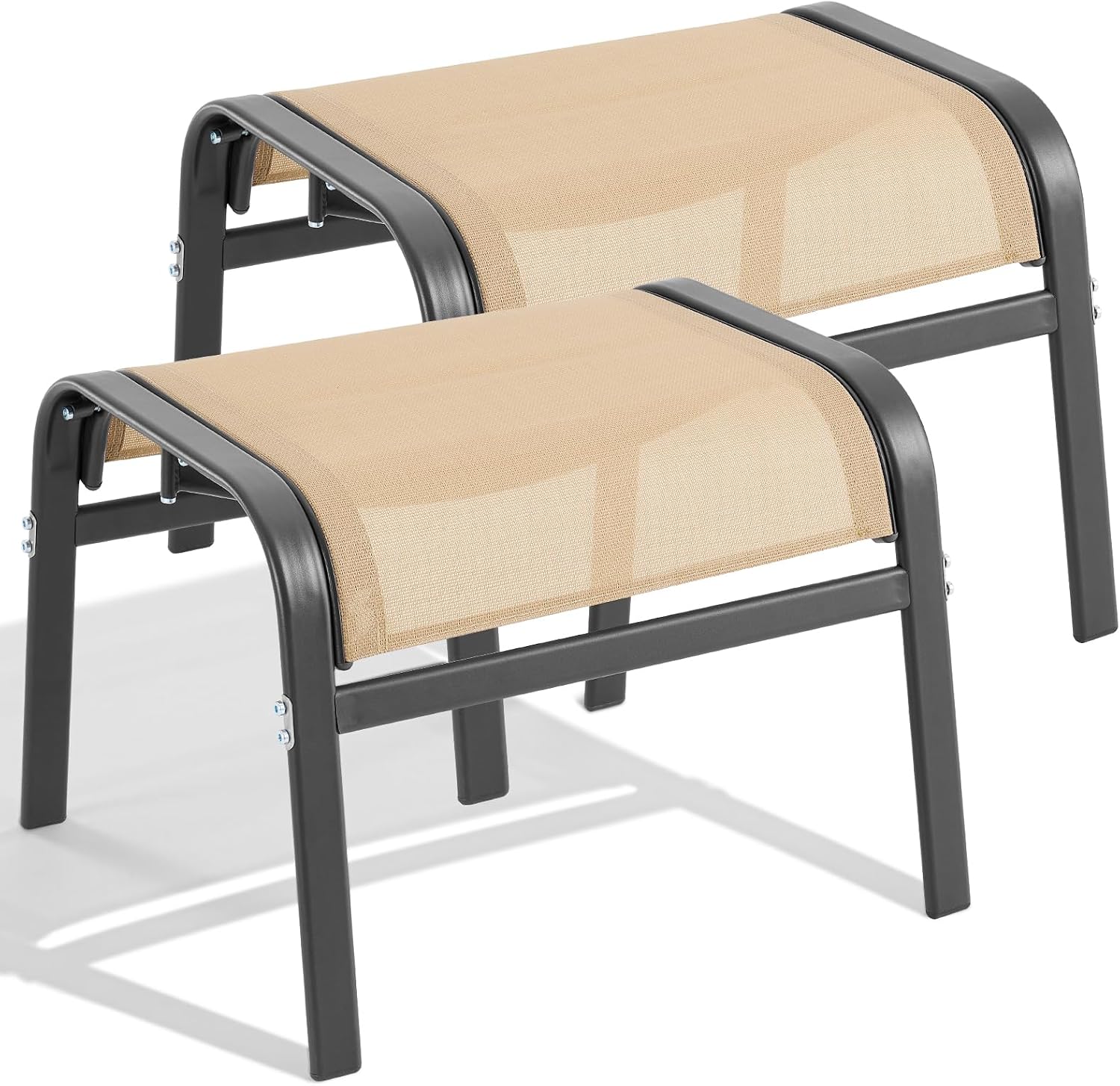 ONBRILL Outdoor Ottoman Set of 2, Oversized Outdoor Foot Rest, Beige | Stackable, All Weather Outdoor Foot Stool, Supportive Textliene, Metal Frame, Patio Garden Pool Furniture