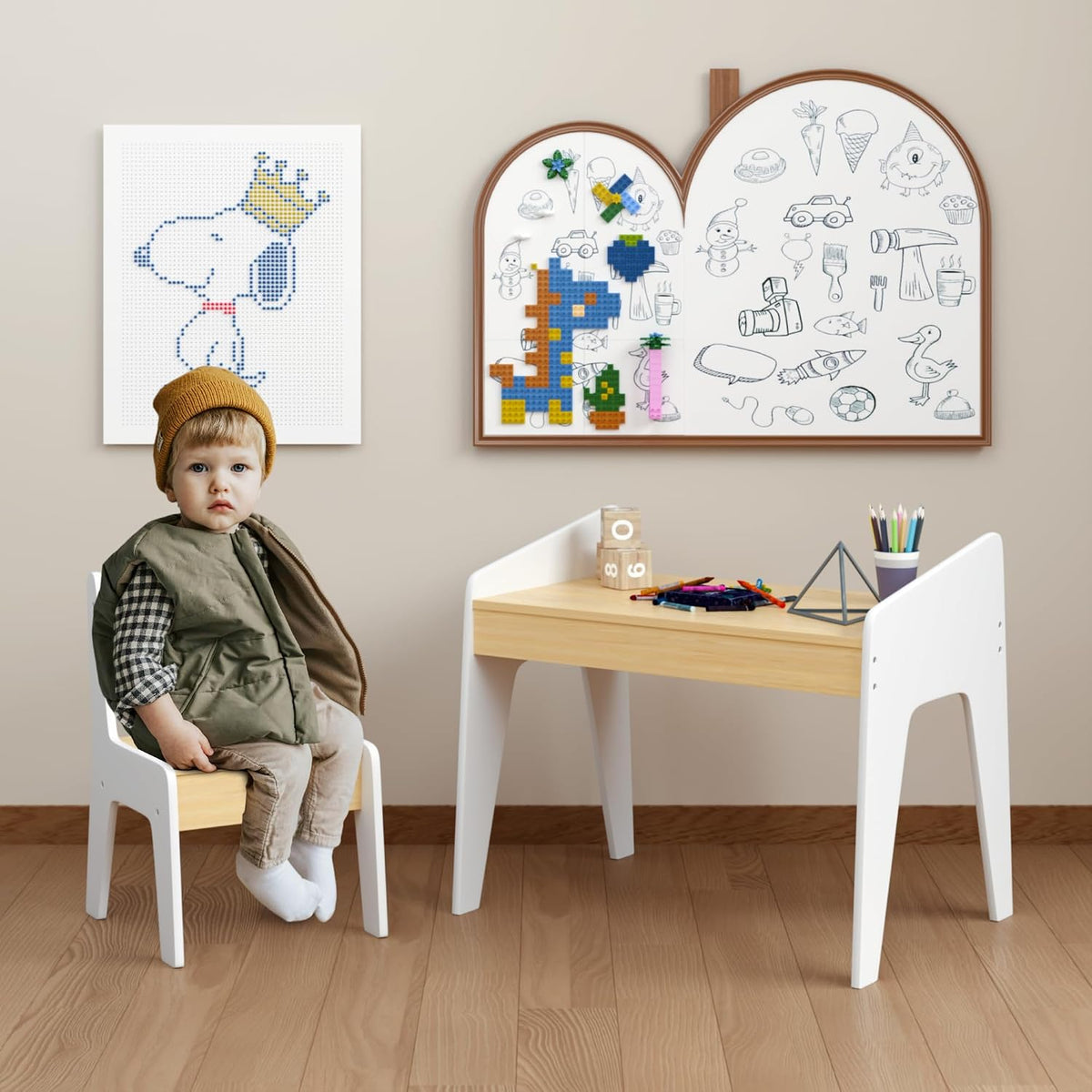 Kids Furniture Set for Bedroom Toddler Table and Chair Set Desk for | Compact toddler table and chair set for ages 2-8. Sturdy MDF wood construction supports play, study, and snack time. Ide