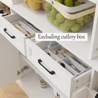 Timechee 78.7" Kitchen Pantry Storage Cabinet, Cupboard with Drawers and Wine Rack,Tall Food Pantry Cabinets with Tempered Glass Doors & Adjustable Shelves,Hutch Cabinet with Storage for Kithen,White