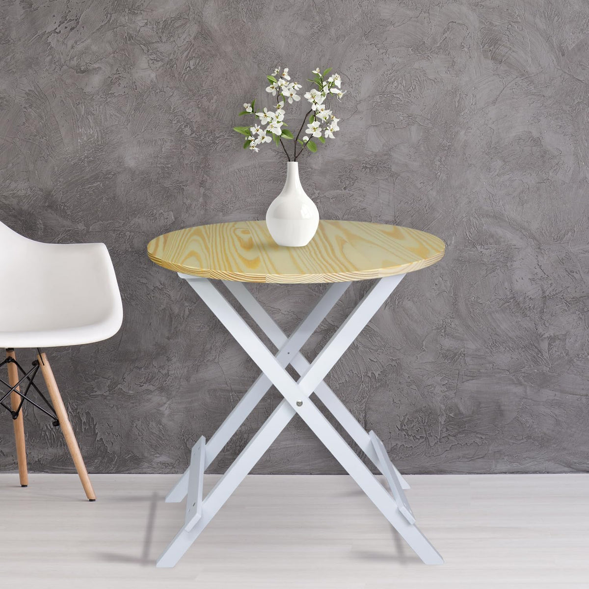 100% Solid Wood 23.5" W Round Folding Side Table for Dining, Patio, Living Room, No Assembly Required