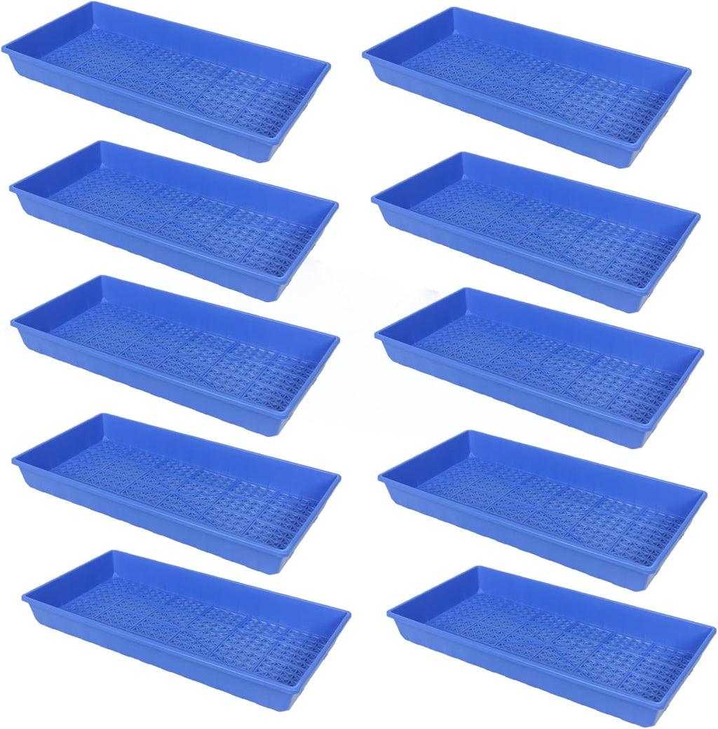 SUNPACK 10" x 20" Heavy Duty Mesh Plastic Seed Starting Tray, Blue, 2.3" (Pack of 10) - Ensures Water Drainage and Aeration, Perfect for Greenhouses or Indoor Gardening