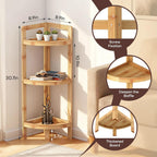 2026 New Bamboo Standing Shelf, 3 Tier Corner Shelf Stand, Free-Standing Shelf Units, Triangular Curved Corner Shelf Stand for Space-Saaving Display Ideal for Bathroom/Kitchen/Living Room Storage