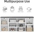 NUNU LAB Shoe Storage Bench, Shoe Bench with Removable Cushion 10 Cubbies, Space Saving Shoe Rack, 41 x 12 x 16.75 Inches, White