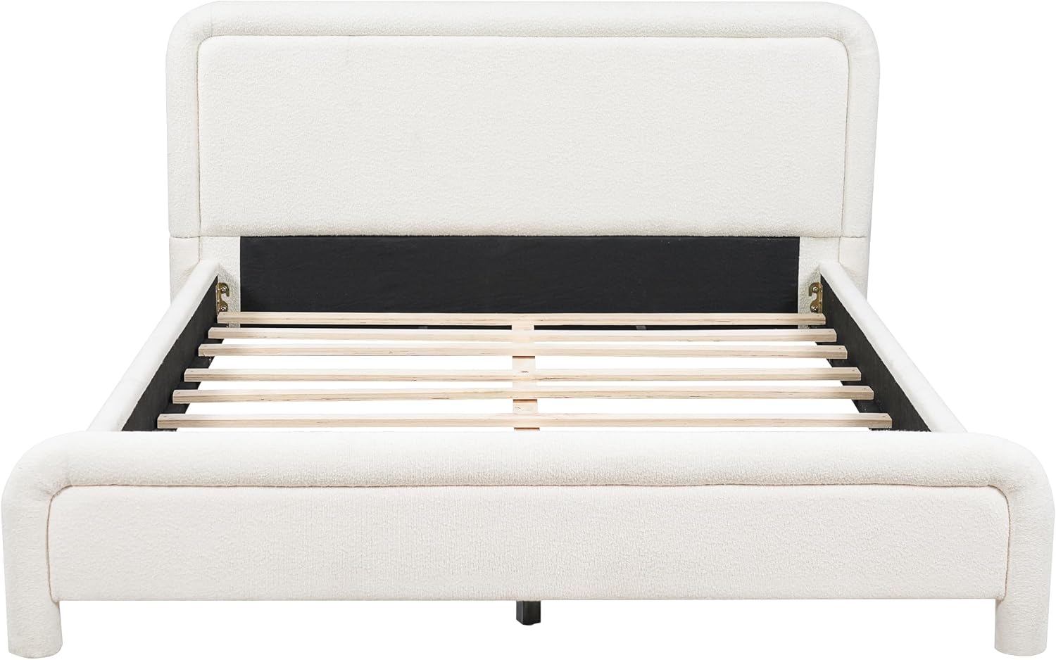 Merax Queen Size Upholstered Bed Frame with Upgraded Curved Boucle Fabric Headboard,Wooden Slats Support for Bedroom,Modern Design Easy Assembly