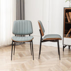 LUNLING Dining Room Chairs Mid Century Modern Retro Blue Faux Leather Chair with Walnut Bentwood Upholstered Seat Metal Legs Kitchen Chairs Adjustable Foot for Kitchen Dining Room,1PCS