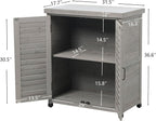 32" Solid Wood Storage Cabinet, Sideboard Cabinets with Metal Table Top, Living Room Organizer with Louvered Ventilation for Outdoor Patios, Grey