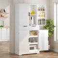 Tall Freestanding Pantry with Grooved Doors – MDF Storage Unit with 3 Pull-Out Drawers and 6 Spice Racks for Kitchen, Entryway, or Dining Room (White)