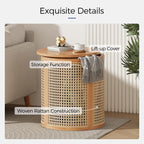 Hollow Woven Rattan Side Table, Round End Table for Living Room, Coffee Table for Small Space, Easy Assembly (Natural)
