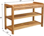 27-Inch Wooden Shoe Bench for Entryway, 3-Tier Storage Organizer, Rustic Shoe Rack Bench for Narrow Spaces