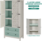 YITAHOME 64.5" Tall Kitchen Pantry Cabinet, Farmhouse Pantry Storage Cabinet with 2 Drawers & Adjustable Shelves, Ideal for Living Room, Kitchen or Hallway, White