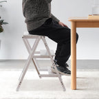 Folding Step Stool for Adults, 3 Tier Step Ladder Portable Counter Chair Wooden Trapezoidal Shelf with Convenient Handle for Home Office Garage Library