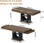 Dining Table for 4-6 People, 55 Inches Dinner Table with Drawers and Open Storage, Wooden Pedestal Base, Rectangular Farmhouse Kitchen Table for Kitchen, Living Room