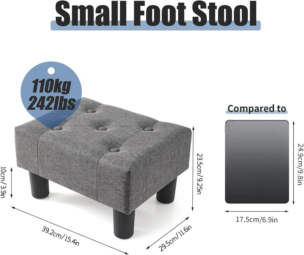BRIAN & DANY Small Foot Stool, Linen Foot Stools with Legs, Stable Small Footstool for Living Room, Gray