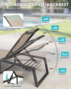 Aluminum Chaise Lounge Chair Outdoor, Foldable& No Assembly Patio Pool Lounge Chairs 5-Position Recliner for Outside, Fully Grounded Legs Sun Lounger for Poolside, Khaki, 2 Pack