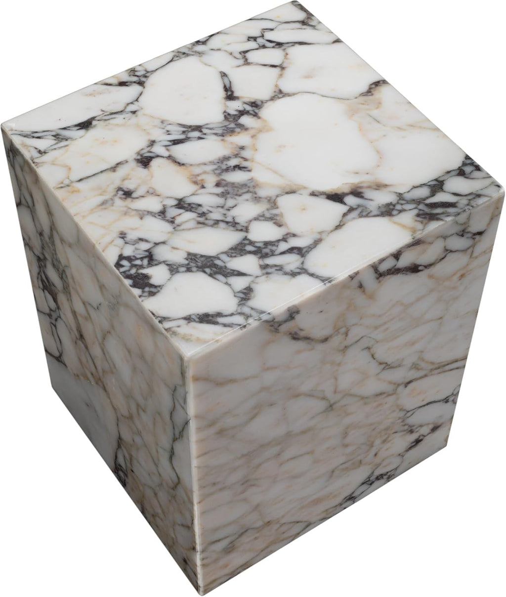 HomeRoots 20" Ivory Marble Square Block End Table