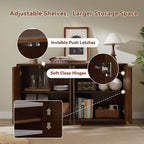 59" Sideboard Buffet Cabinet with Storage, Mid-Century Modern Sculpted Door Design Buffet Sideboard Accent Credenza with Adjustable Shelves for Living Room Kitchen Hallway (Walnut)