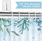 Bonhause Jellyfish Shower Curtain, Teal Blue Ocean Turtle Coastal Beach Bathroom Curtain 72x72 Inch Polyester Fabric Waterproof Bath Curtain with 12 Hooks