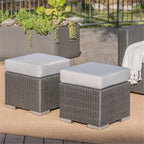 Great Deal Furniture Noble House Santa Rosa 16" Grey Wicker Ottoman Seat w/Silver Cushion (Set of 2)