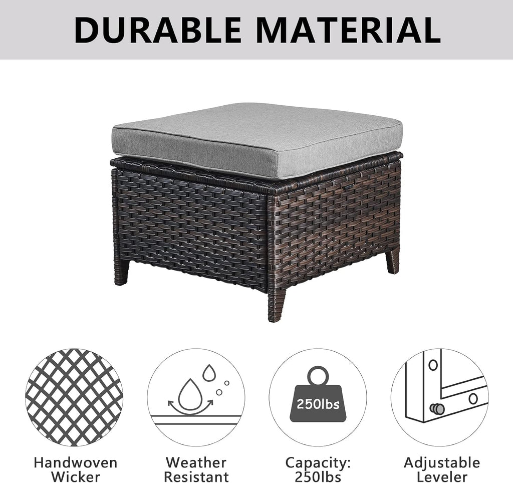 Belord Outdoor Furniture Ottoman Set of 2 Patio Seating Footstool All-Weather Rattan Wicker Ottoman Seat with Soft Cushions for Patio Furniture Set