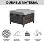 Belord Outdoor Furniture Ottoman Set of 2 Patio Seating Footstool All-Weather Rattan Wicker Ottoman Seat with Soft Cushions for Patio Furniture Set