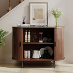 Buffet Sideboard Cabinet with Fluted Sliding Door, 40" Storage Console Table with Adjustable Shelf for Kitchen, Entryway, or Living Room, Modern Accent Coffee Bar, Walnut