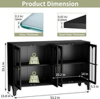 Foreate Sideboard Buffet Cabinet with Glass Door & LED Light, 53.2" Large Buffet Cabinet with Storage & Adjustable Shelf, Farmhouse Sideboard Credenzas Metal Kitchen Buffet, Black