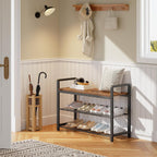 HOOBRO Shoe Rack Bench for Entryway, 3-Tier Industrial Shoe Storage Organizer with Wood Top and Side Handles, 29.5" Freestanding Storage Bench for Small Spaces, 220 lb Capacity, Rustic Brown BF32HX01