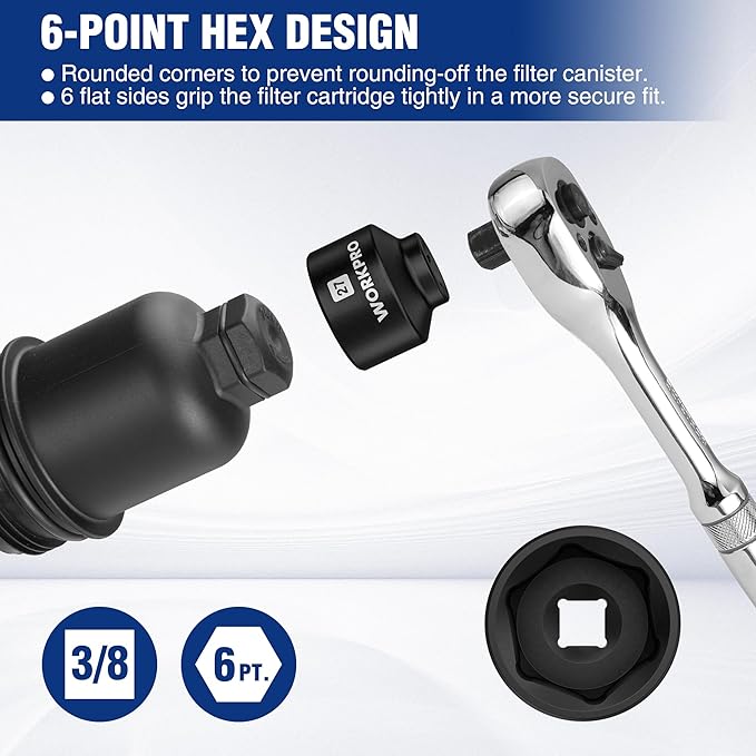 WORKPRO 27mm Oil Filter Socket Wrench, Oil Filter Removal Tool, Oil Filter Change Set, Ideal for Some Mercedes, Volkswagen, Hyundai, Kia, Minis, and Smart Car