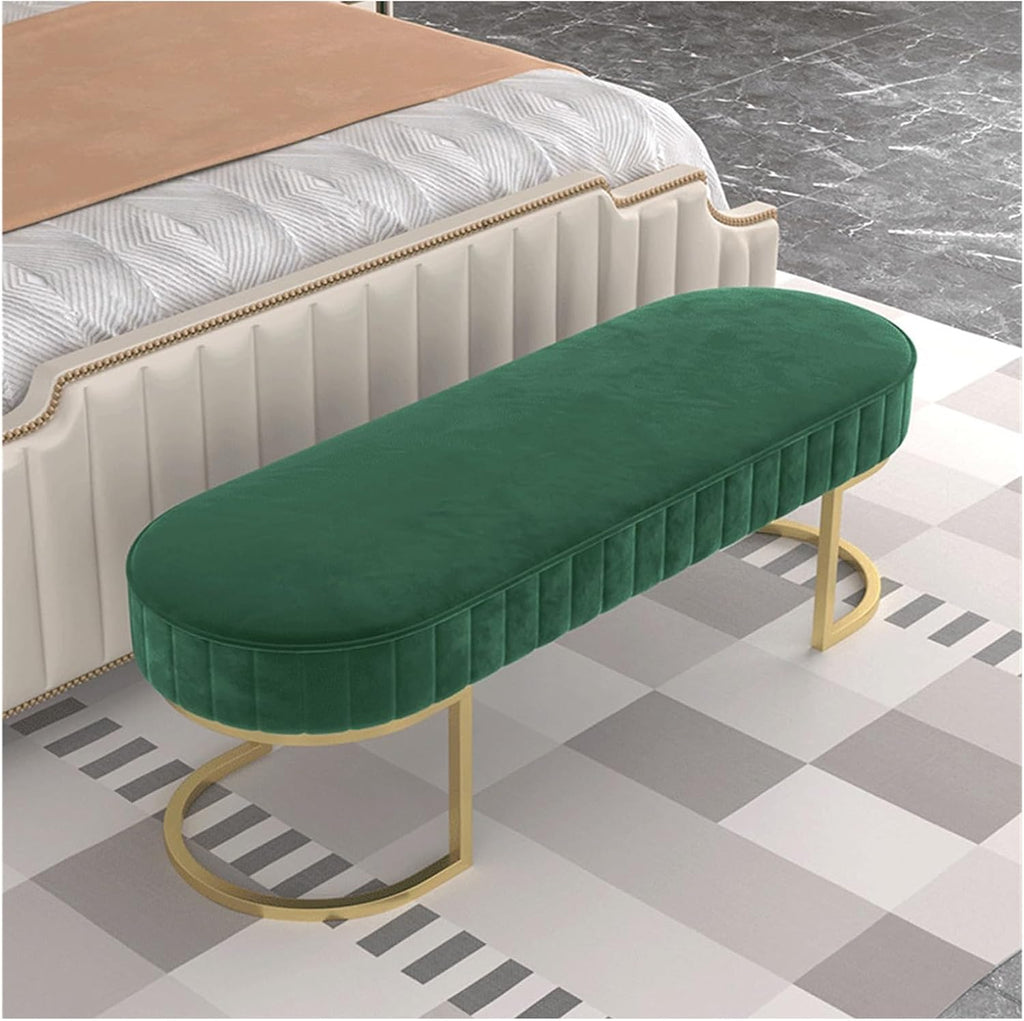 Modern Elegant Velvet Entryway Bench, Upholstered Tufted Bedroom End of Bed Ottoman with Gold Legs, for Living Room Foyer Entryway(Blue,120 * 40 * 45cm)