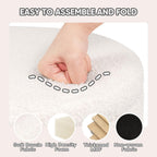 PINPLUS Round Storage Ottoman Foot Rest Stool with Tray Velvet Sherpa Folding Storage Ottoman,Boucle Foot Rest for Living Room, Bedroom, Dorm,Cream White