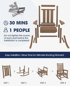 KINGYES Oversized Outdoor Rocking Chair Set of 2, HDPE Patio Rockers, Brown | | All-Weather Patio Rocking Chairs for Porch | High Back & Wide Seat for Garden, Lawn