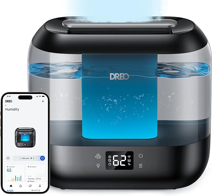 Dreo Smart Humidifiers for Bedroom, Top Fill 4L Supersized Cool Mist Humidifier with Nightlight, 36H Runtime, Touch/APP/Voice Control, 28 dB Quiet Ultrasonic Humidifiers for Large Room, Baby, Plants