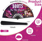 Boots on The Ground Hand Fan,2 Pack Clacking Fans for Line Dancing Folding Hand Classic,13'' Large Where Them Fans at Line Dance Popping Fan for Dance,Festival,Performance,Party