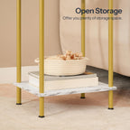 HOOBRO End Table, Small Side Table, Nightstand with 2-Layer Storage Shelves, Sofa Table for Small Spaces, Living Room, Bedroom, Stable Frame, Easy Assembly, Gold and Marble DM09BZ01