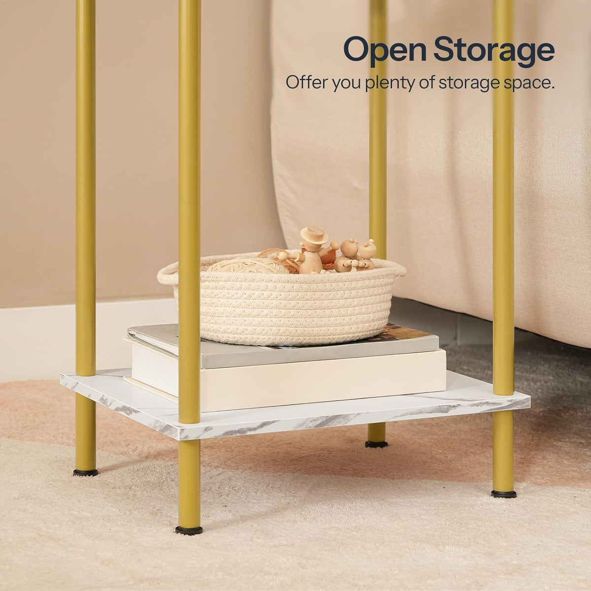 HOOBRO End Table, Small Side Table, Nightstand with 2-Layer Storage Shelves, Sofa Table for Small Spaces, Living Room, Bedroom, Stable Frame, Easy Assembly, Gold and Marble DM09BZ01
